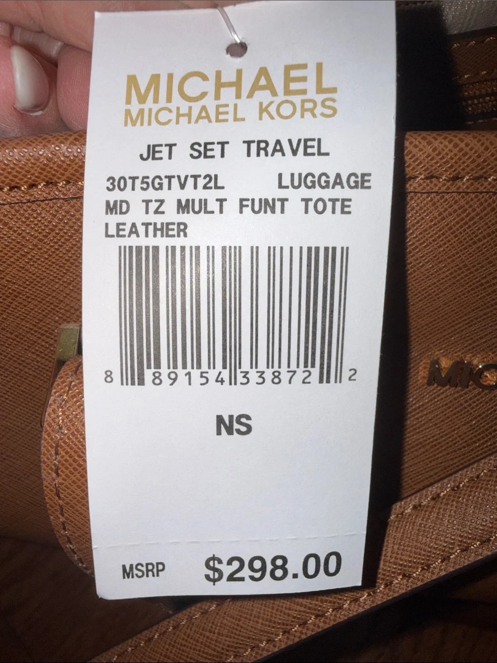 Michael Kors Brown Saffiano Tote with Gold Logo Charm